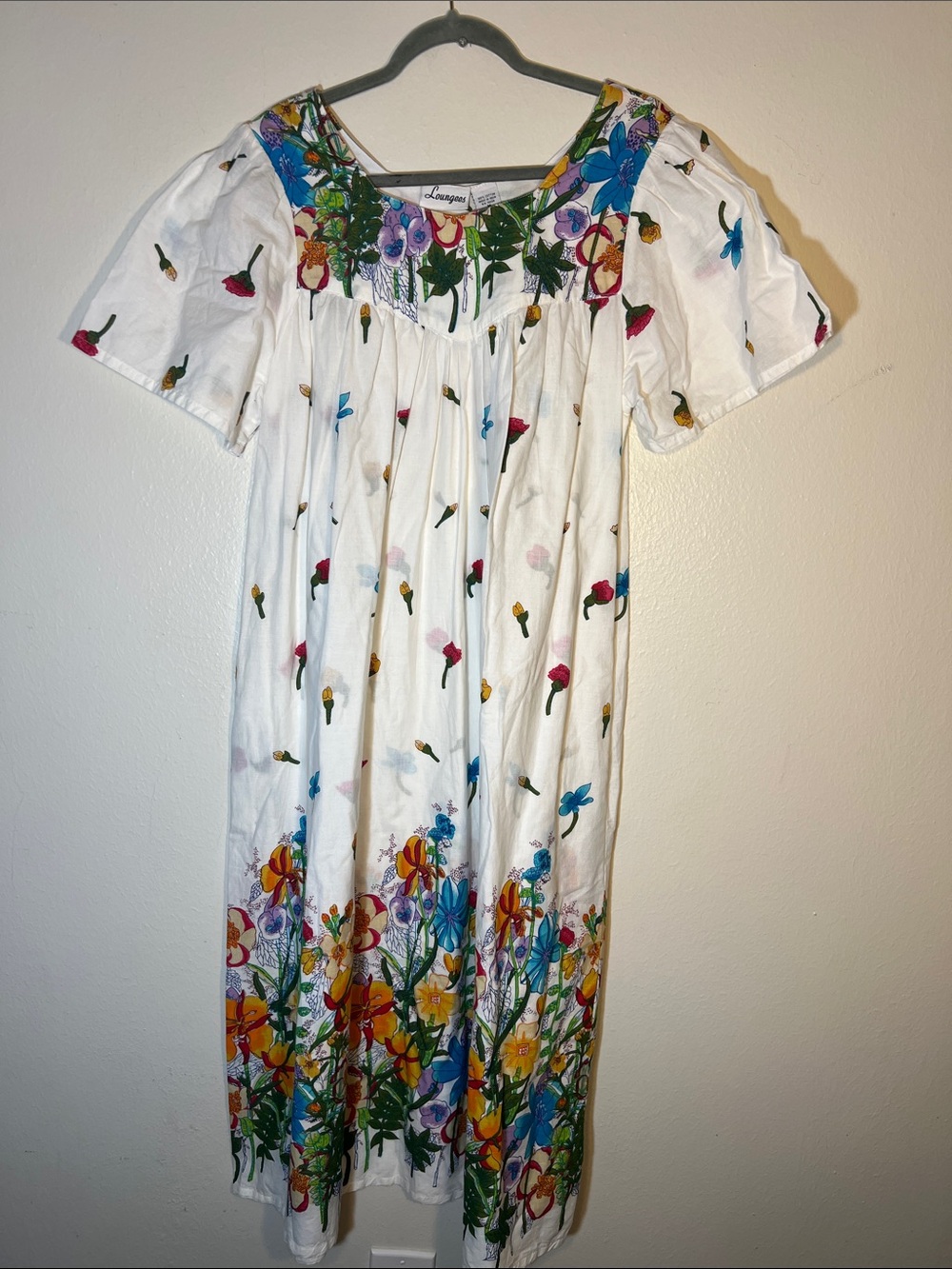 Vintage Loungees Cotton Short Sleeve Colorful Floral Midi House Dress Medium